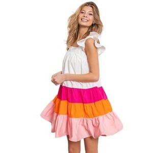 THML Sunny Dress Womens XS Colorful Tiered Mini Beach Vacation Feminine Party
